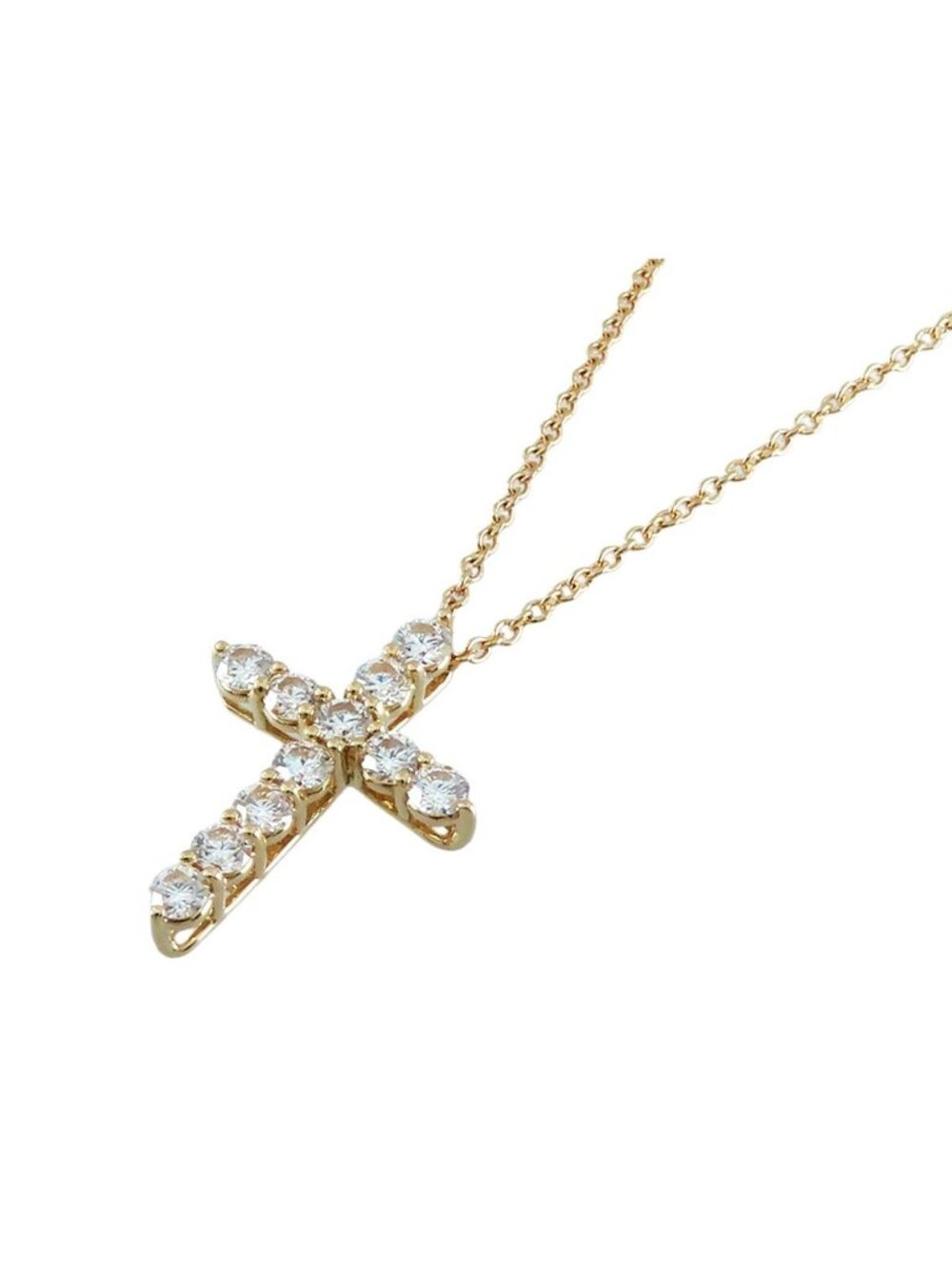 Tiffany & Co Cross Pendant Yellow Gold 18k Diamond Small Necklace